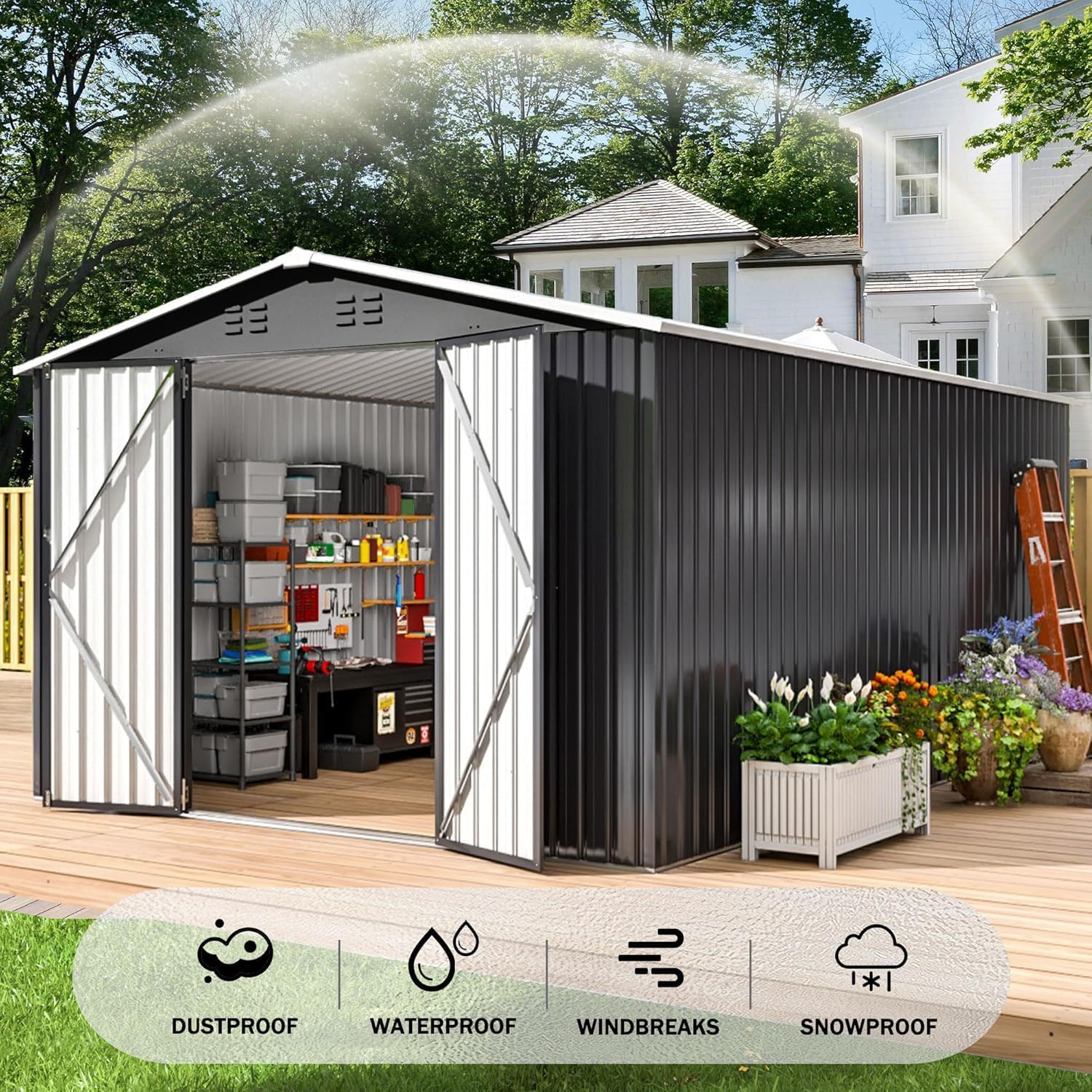 Polar Aurora 8 x 12 FT Outdoor Storage Shed Metal Garden Shed with Updated Frame Structure wourant