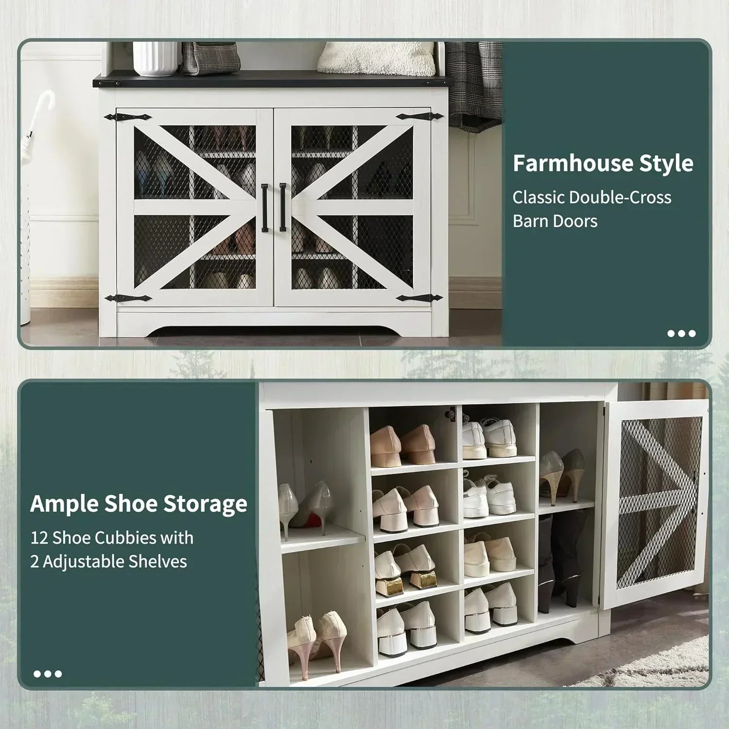 JXQTLINGMU 59-inch Farmhouse Foyer Tree Shoe Storage Entryway Bench Foyer Coat Rack Cabinet wourant