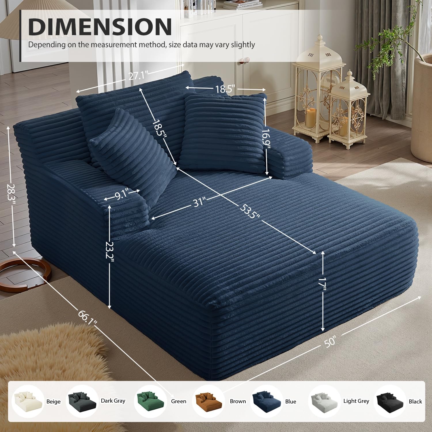 50-inch indoor recliner oversized corduroy upholstered boneless sofa bed deep sleeper sofa wourant
