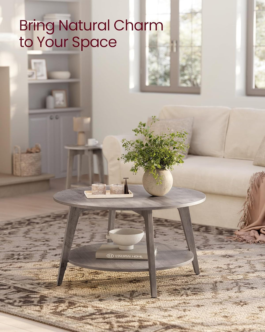 VASAGLE Round Coffee Table 2 Tier Coffee Table with Storage for Living Room 31.5 x 17.7 Inches wourant