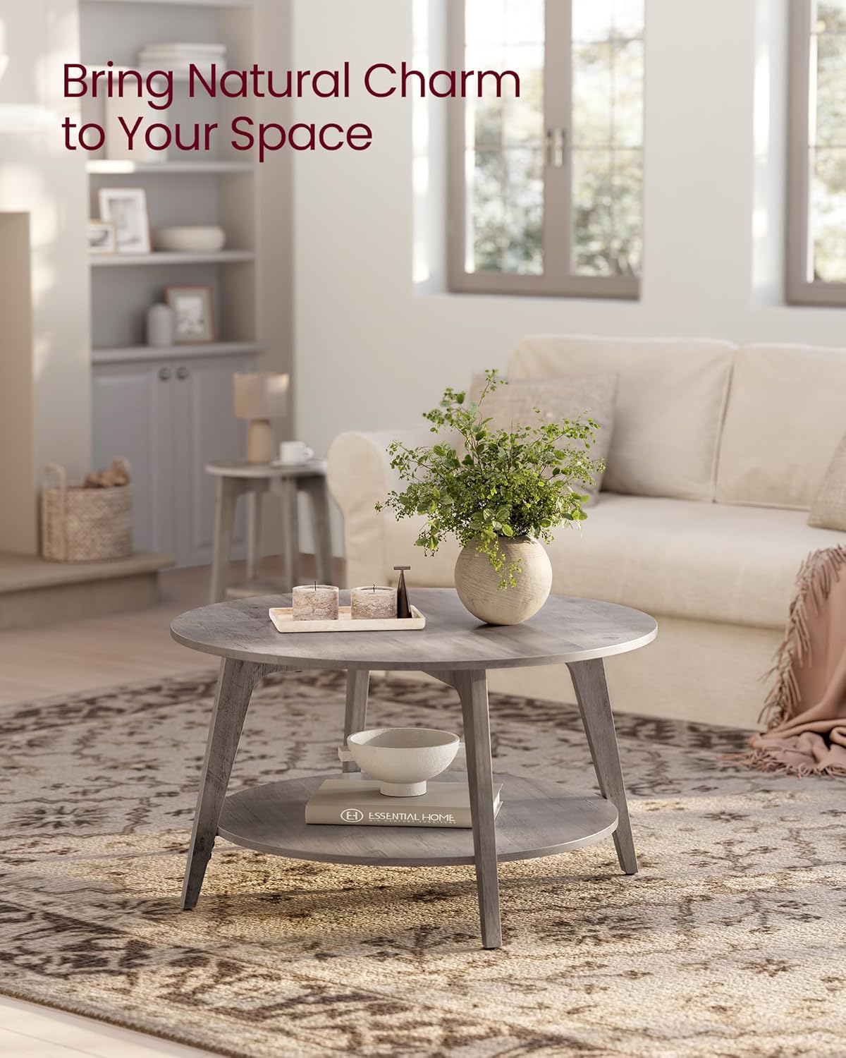 VASAGLE Round Coffee Table 2 Tier Coffee Table with Storage for Living Room 31.5 x 17.7 Inches wourant