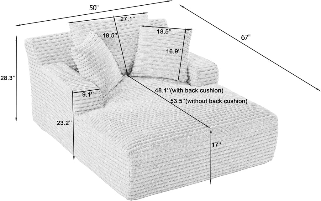 50-inch indoor recliner oversized corduroy upholstered boneless sofa bed deep sleeper sofa wourant