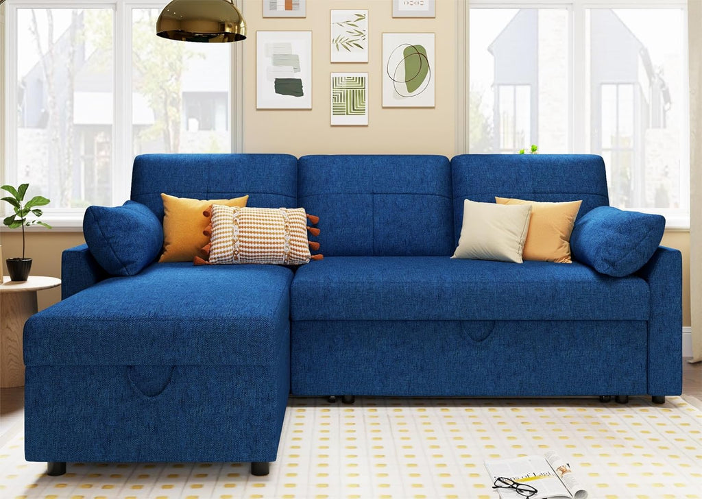VanAcc Sofa Bed Sleeper Sofa with Storage Chaise 2 in 1 Pull Out Couch Living Room wourant