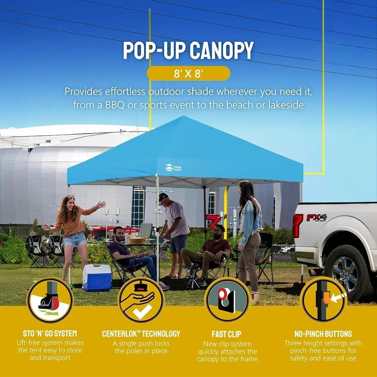 10x10 Pop-Up Awning One-Click Installation Beach Tent Outdoor Sunshade Silver Coated Top wourant