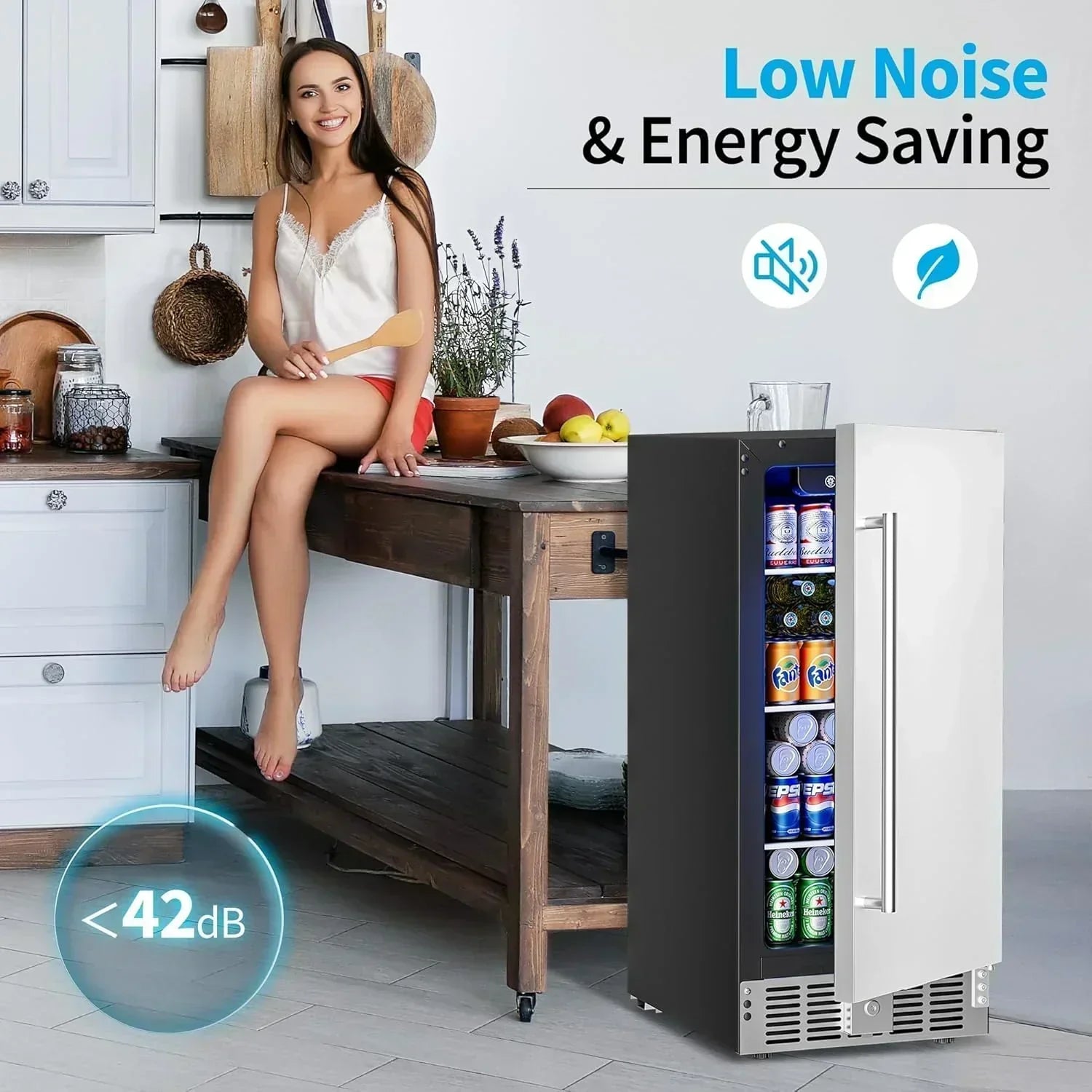 Beverage Refrigerator Cooler 126 Can Mini Fridge Glass Door for Drinks Soda Beer Wine Refrigerator wourant