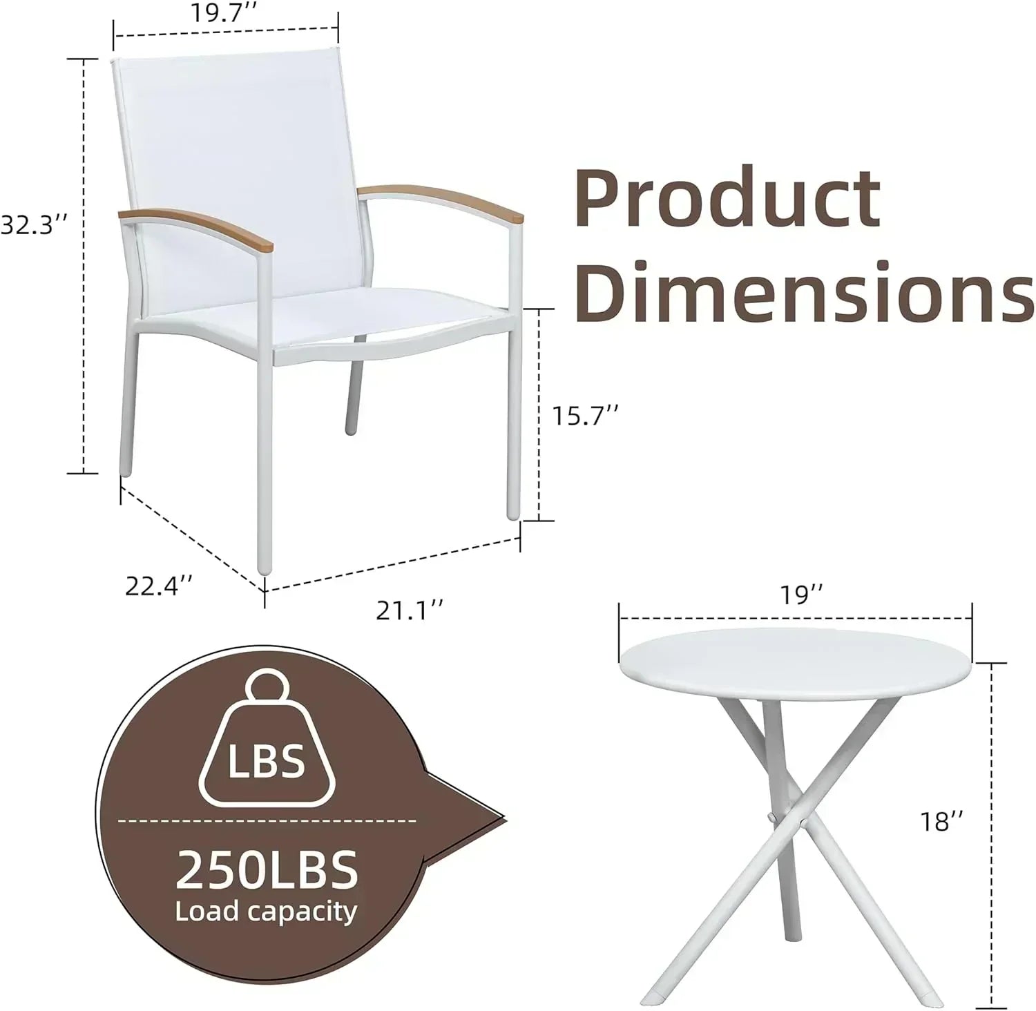 Shintenchi 3 Pieces Patio Bistro Sets Outdoor Textilene Fabric Conversation Bistro Set wourant
