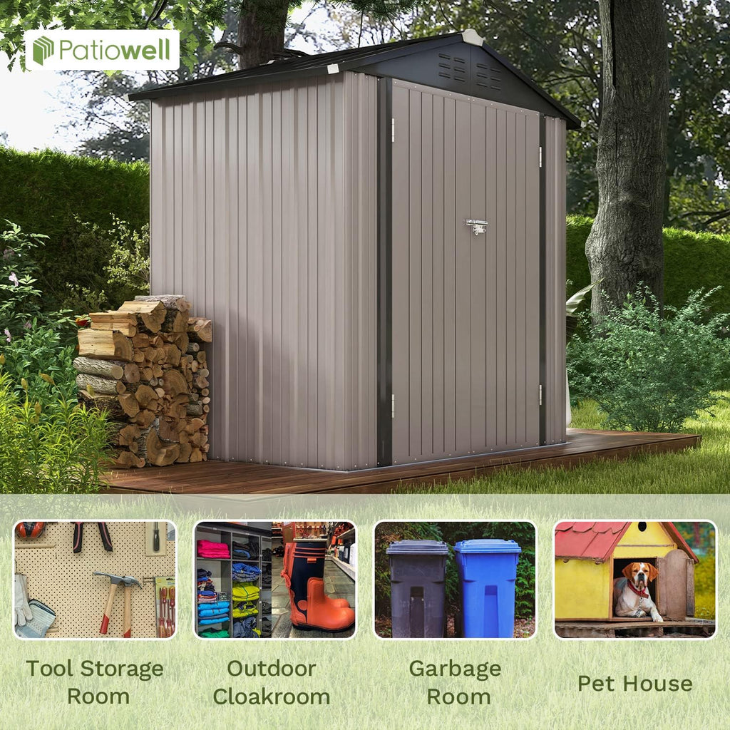 Patiowell 5x3 FT Outdoor Storage Shed Tool Shed with Sloping Roof and Lockable Door Metal Shed wourant