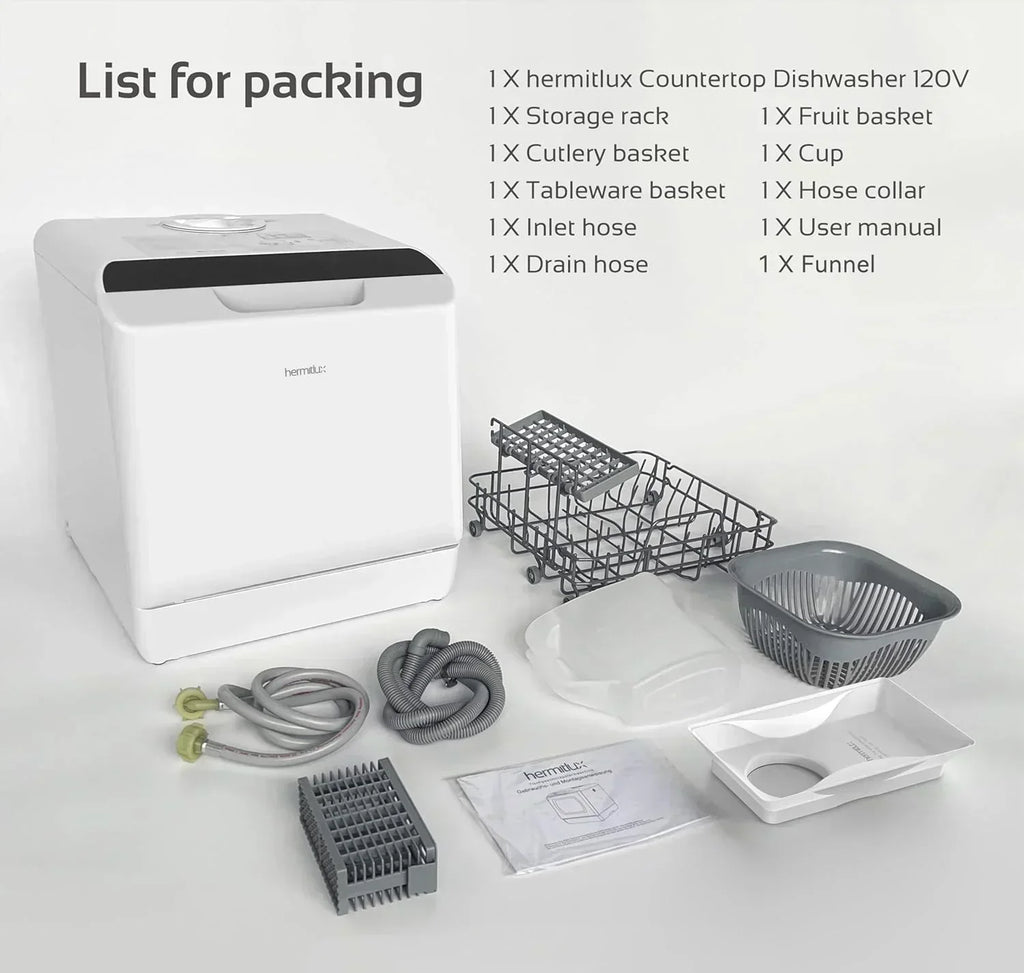 Hermitlux tabletop dishwasher 7 wash programs portable mini dishwasher wourant