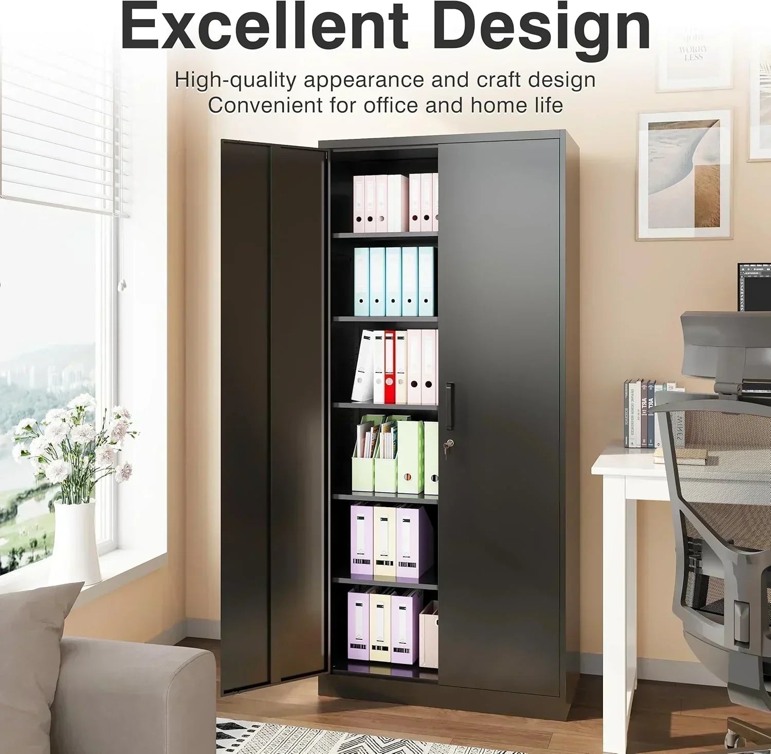 Metal Storage Cabinet with 2 Doors and 6 Shelves Black Metal Cabinet Garage Storage Cabinet wourant