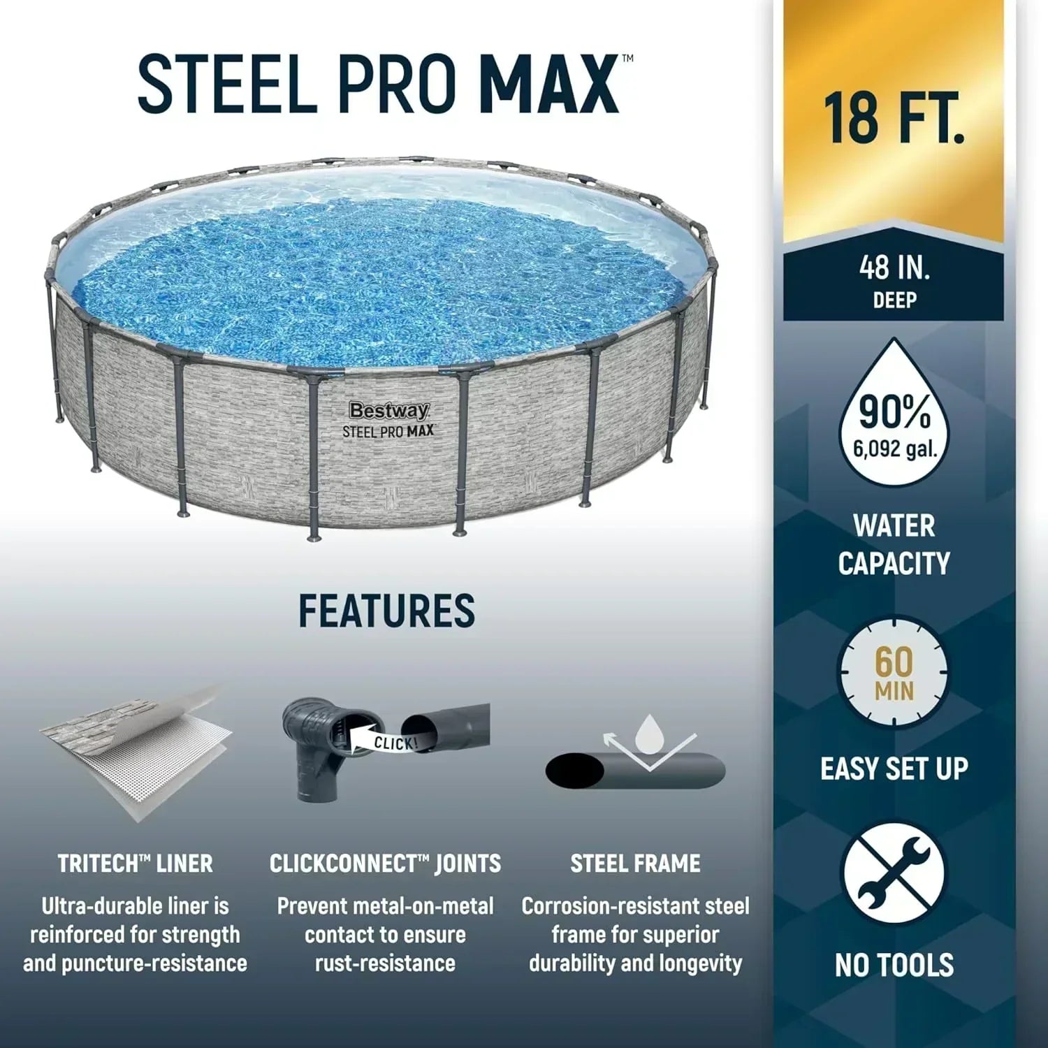 Steel Pro MAX 14 Foot x 48 Inch Round Metal Frame Above Ground Outdoor Swimming Pool Set wourant