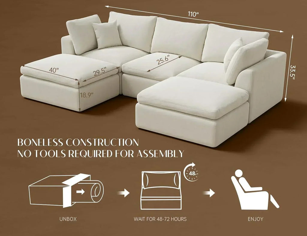 110 inch cloud sectional sofa for living room convertible L-shaped sofa 3 seater sectional sofa wourant