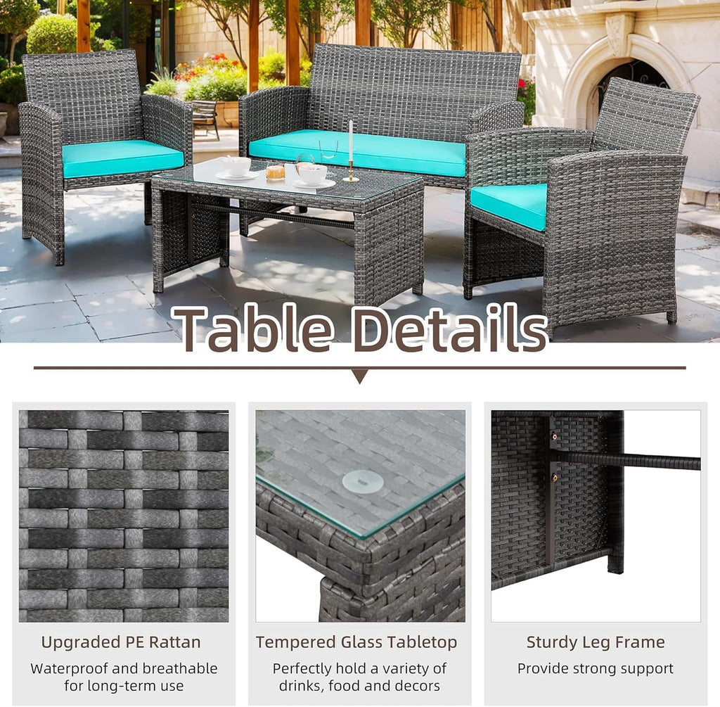 Shintenchi 4 Piece Patio Ratten Set Outdoor Furniture Set Wicker Conversation Set wourant