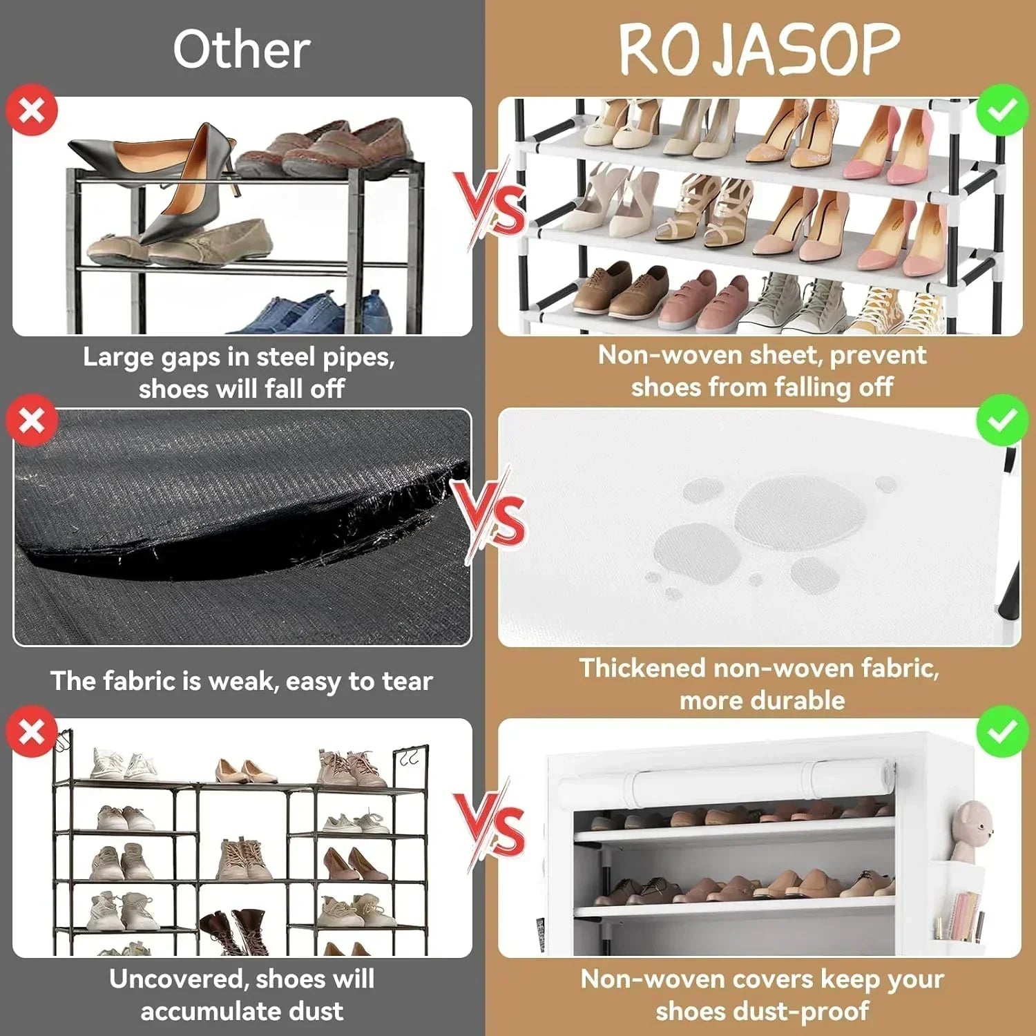 ROJASOP 10 Tier Shoe Rack with Covers Large Capacity Stackable Tall Shoe Shelf Storage wourant