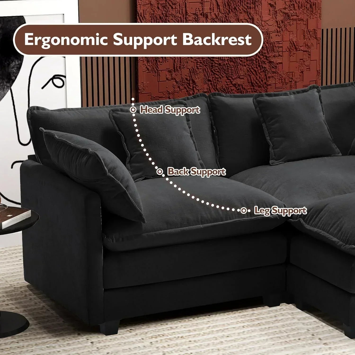 111.4 Inch L Shaped Modern Sofa Modular Cloud Sofa with Ottoman 4 Seater Chenille Deep Seat Sofa wourant