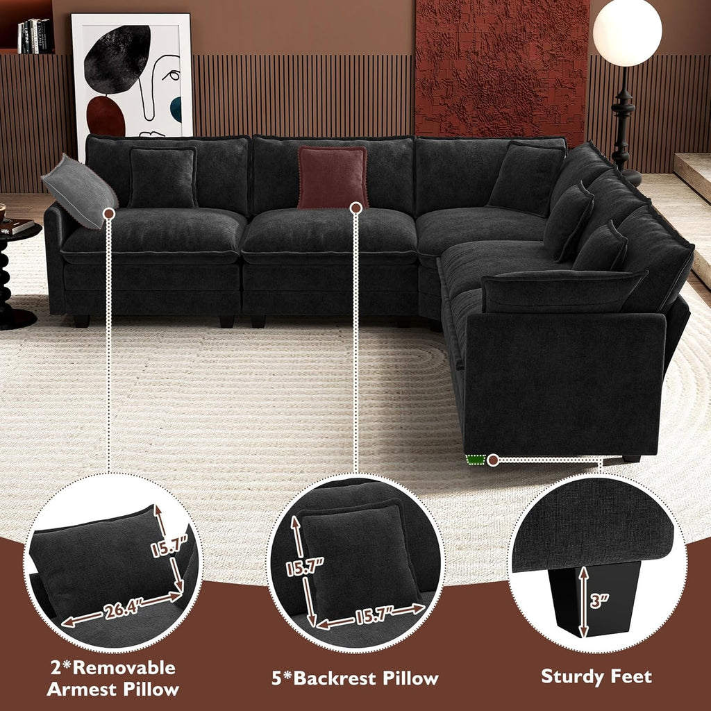 ihanherry 146-inch U-shaped modern sofa modular area cloud sofa wourant