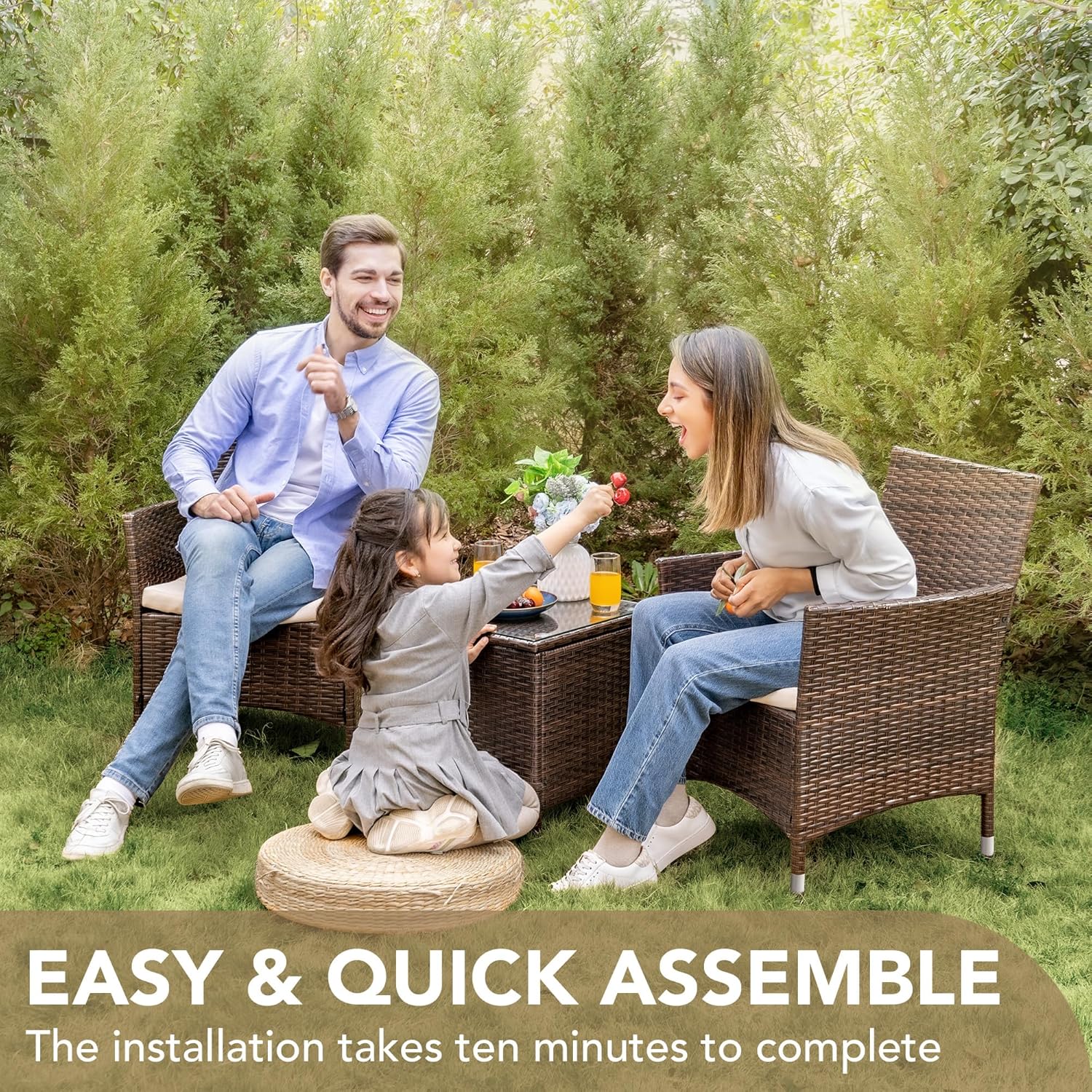 Devoko Patio Porch Furniture Sets 3 Pieces PE Rattan Wicker Chairs Outdoor Garden Furniture Sets wourant