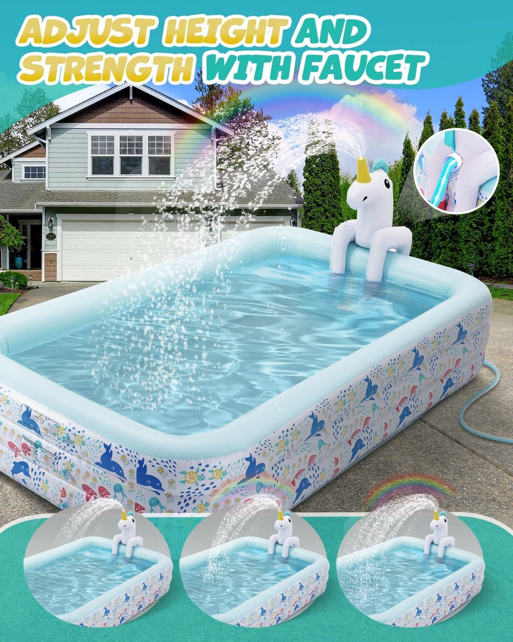 Inflatable Pool for Kids and Adults Blow up Swimming Pool Sprinkler Thicken Oversized Pools wourant