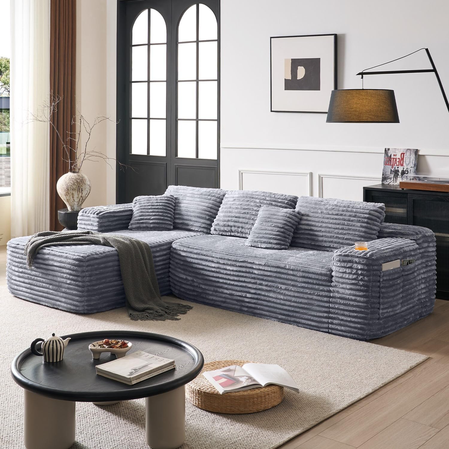 Cloud Sectional Couch with L Shape Chaise Modern Modular Sofa with Deep Seat Built in Cup Holder wourant