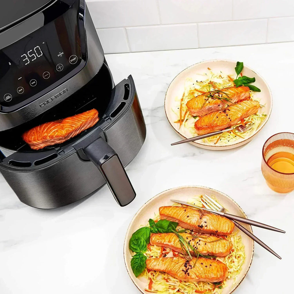 Chefman 6-Quart Double Basket Air Fryer Easy View Window uses two separate nonstick pans wourant