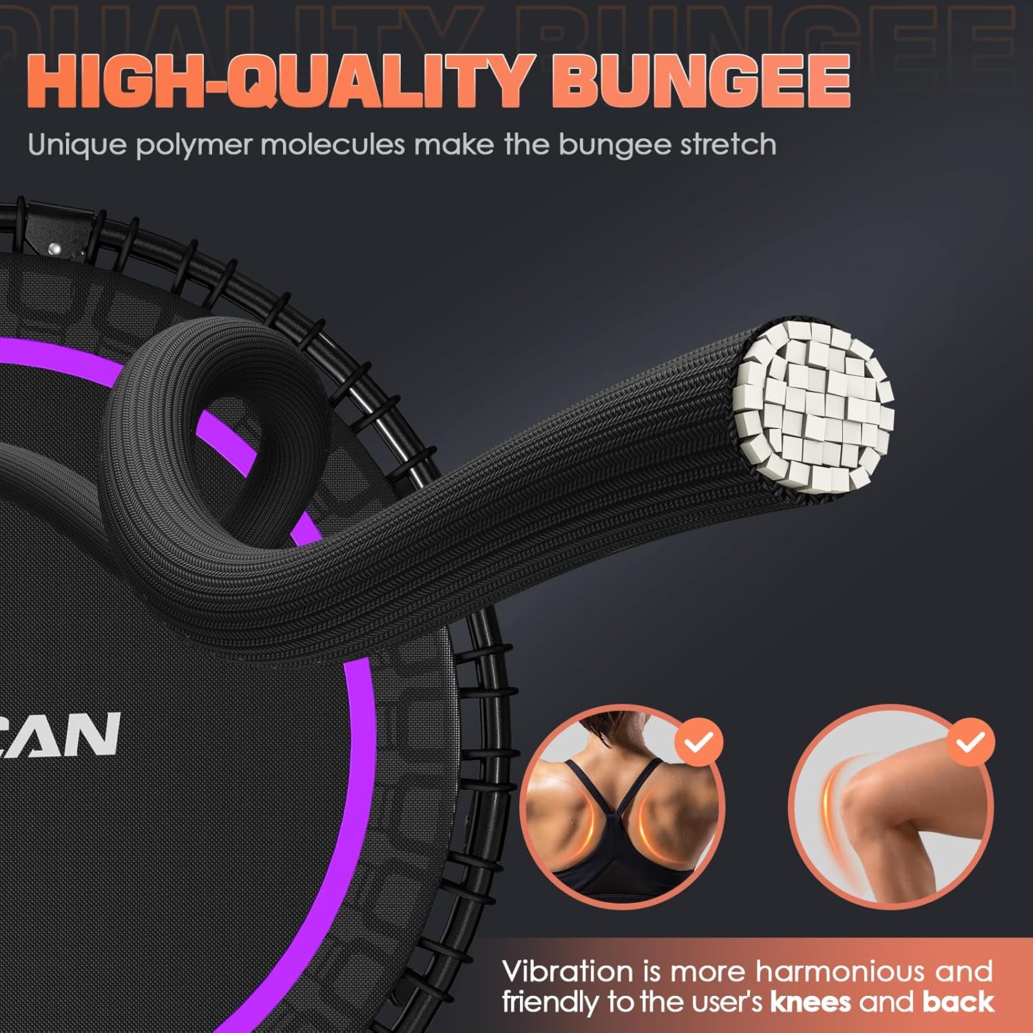 BCAN 450/550 LBS Foldable Mini Trampoline Fitness Trampoline Bungees Adjustable Foam Handle wourant
