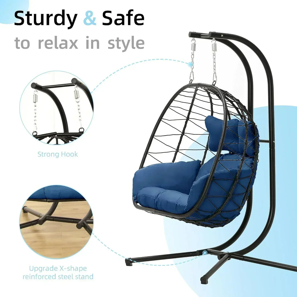 Double Egg Chair wth Stand Hammock Swing Chair Foldable Hanging Loveseat UV Resistant wourant