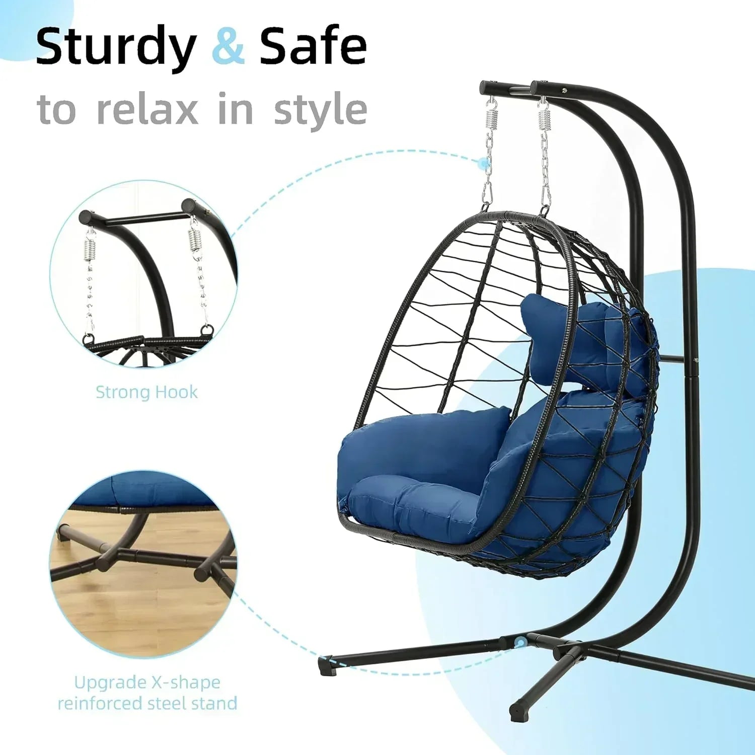Double Egg Chair wth Stand Hammock Swing Chair Foldable Hanging Loveseat UV Resistant wourant