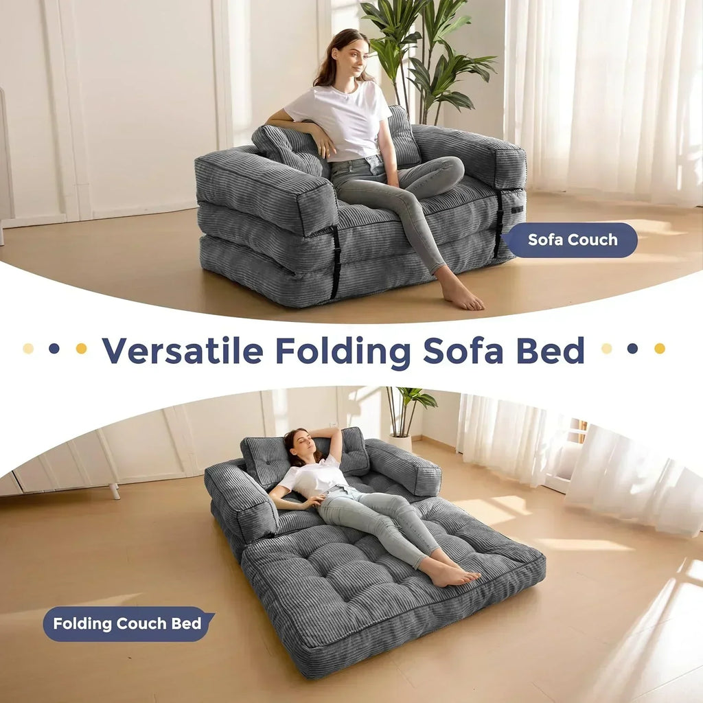 Folding Sofa Bed L-Shaped Convertible Sofa Bed with Armrests and Pillows wourant