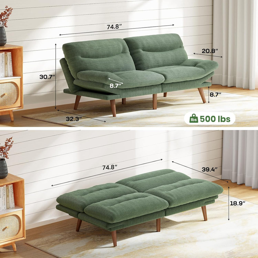 Futon Sofa Bed Futon Sofa Adjustable Back Armrests Converts to Small Sleeper Sofa Bed wourant