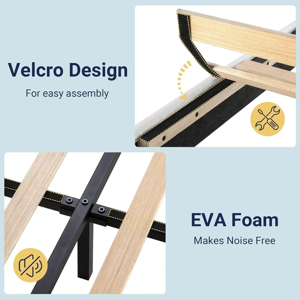 Allewie Queen Size Platform Bed Frame with Fabric Upholstered Headboard Wooden Slats Support wourant