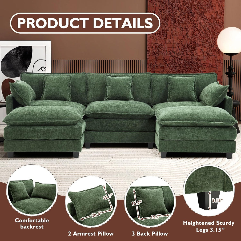ihanherry 146-inch U-shaped modern sofa modular area cloud sofa wourant