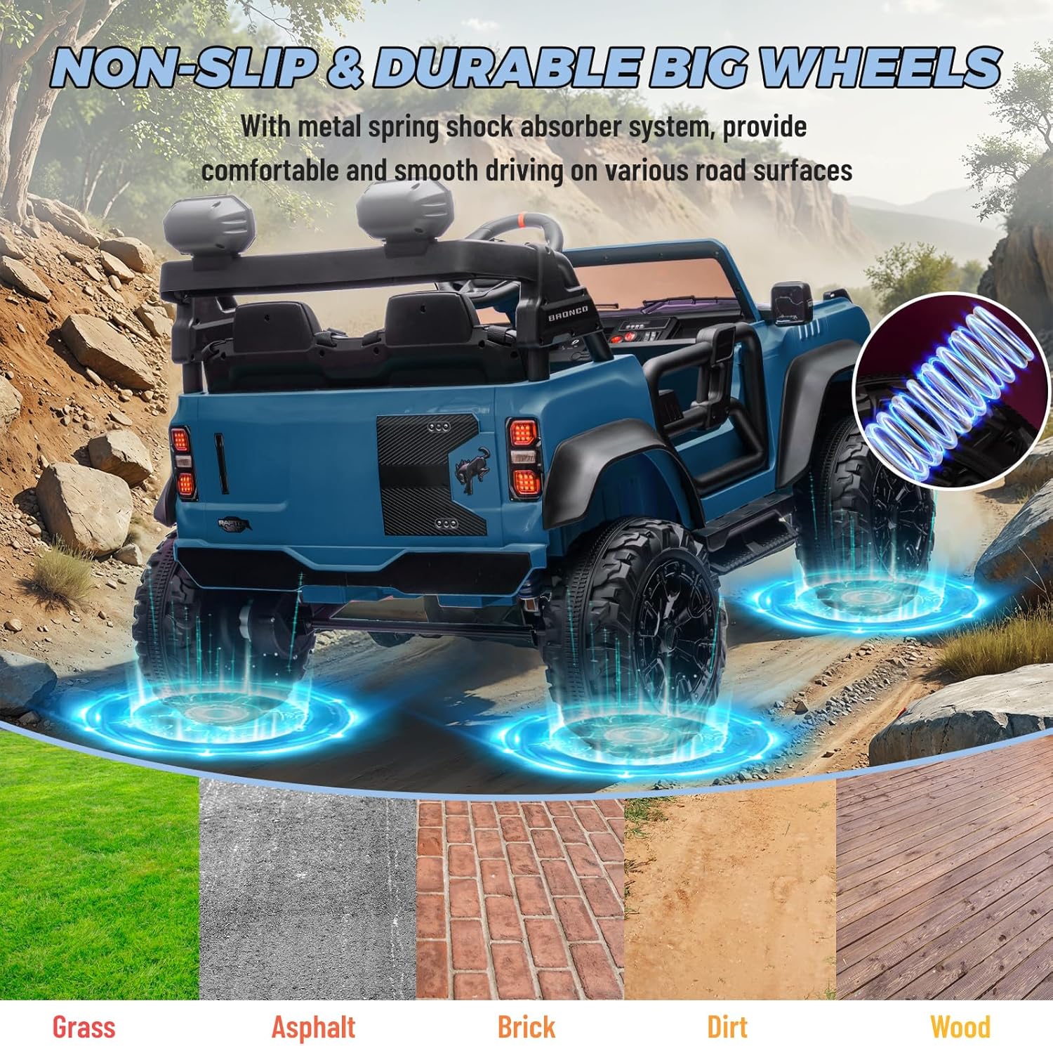 Bronco Raptor Two-Seater Ride-On Car Truck Toy Blue wourant