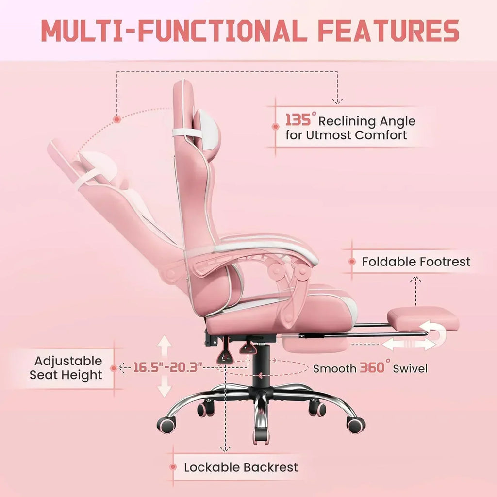 Gaming Chair with Massage Lumbar Support and Footrest Height Office Gaming Chair wourant