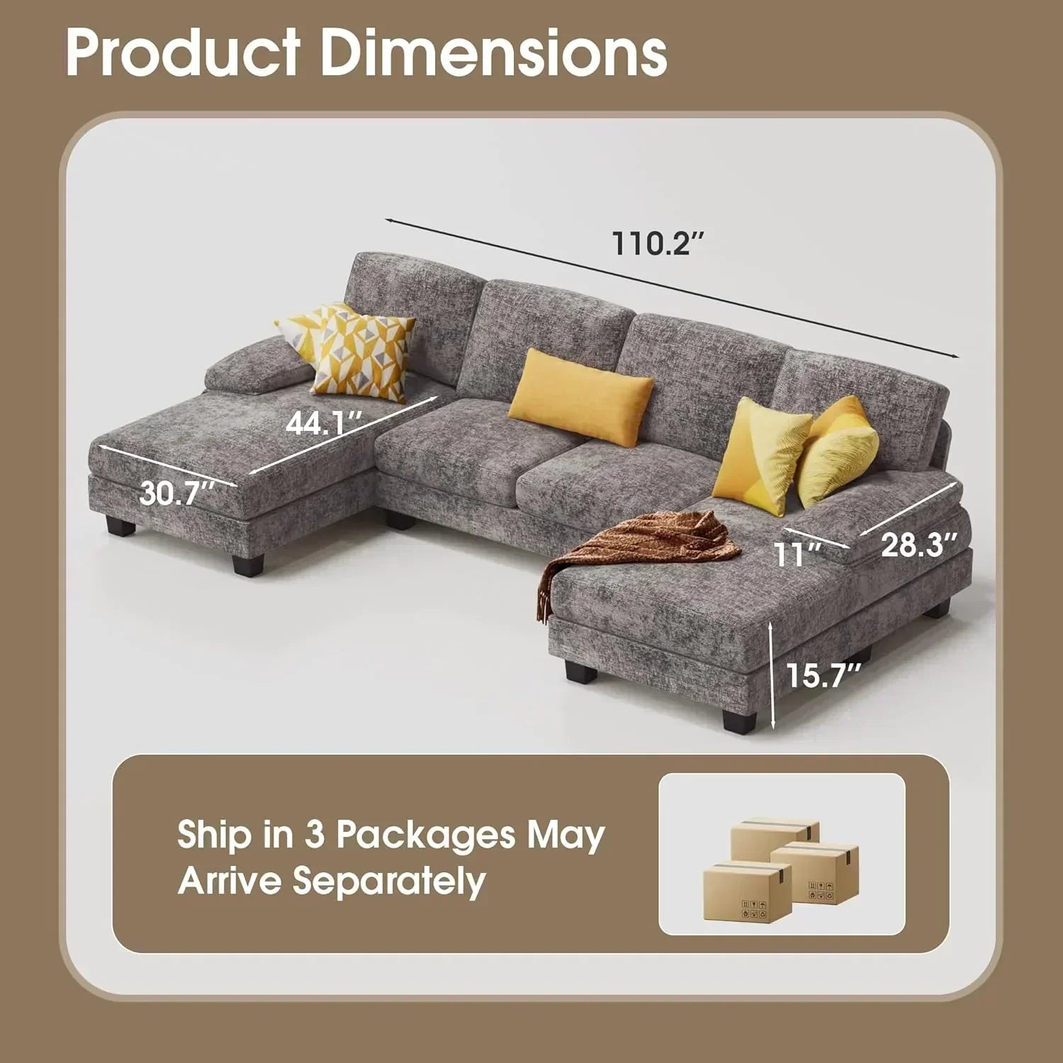 Furmax Sectional Couches for Living Room U-Shaped Sofa Couch Linen Fabric 4 Seat Sofa Set wourant
