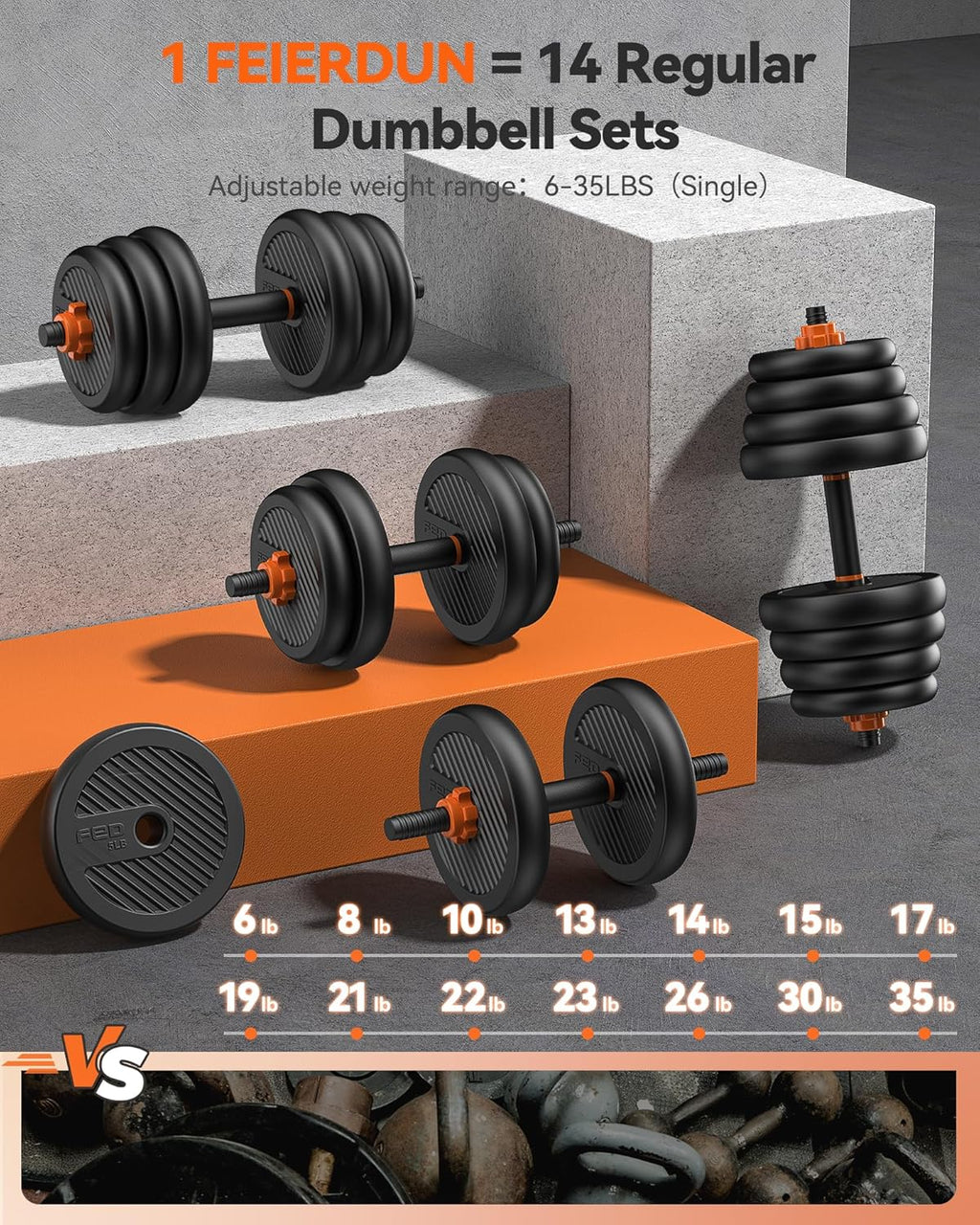 Feierdun adjustable dumbbells with connectors Barbell, kettlebell push-up stand wourant