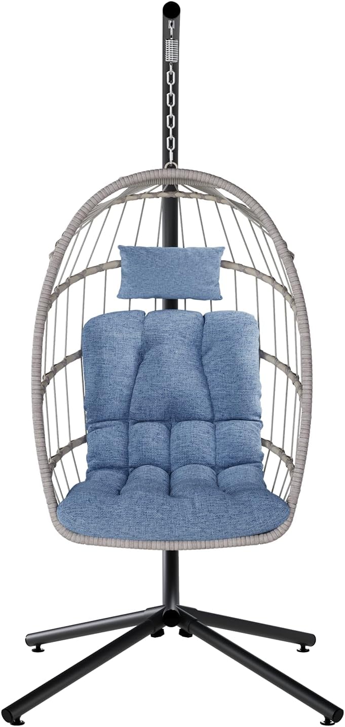 SWITTE Egg Chair Outdoor with Stand Indoor Wicker Hanging Egg Swing Chair with Cushion wourant