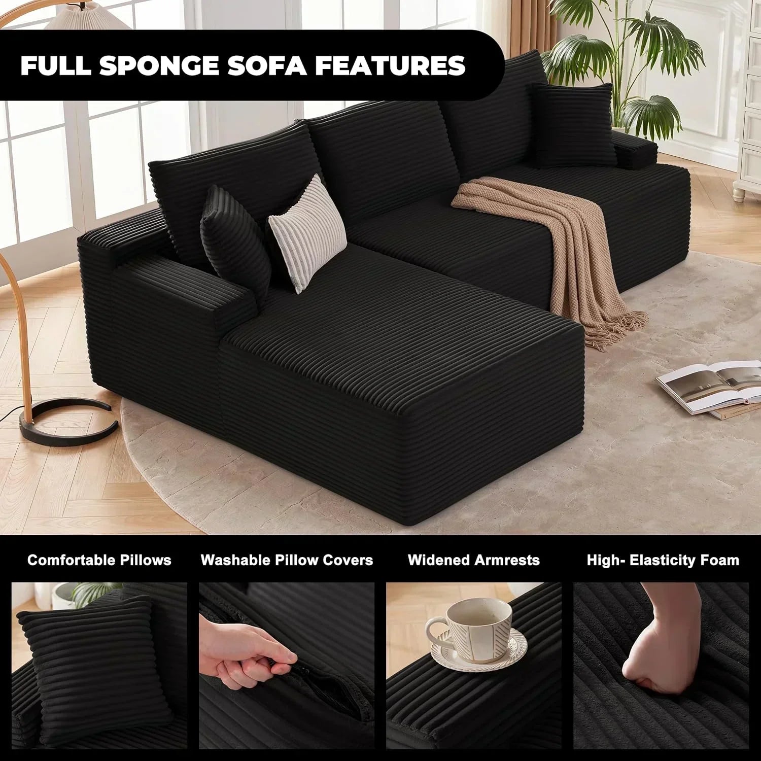 110-inch cloud sofa boneless sofa in the living room modular sofa with deep seats wourant