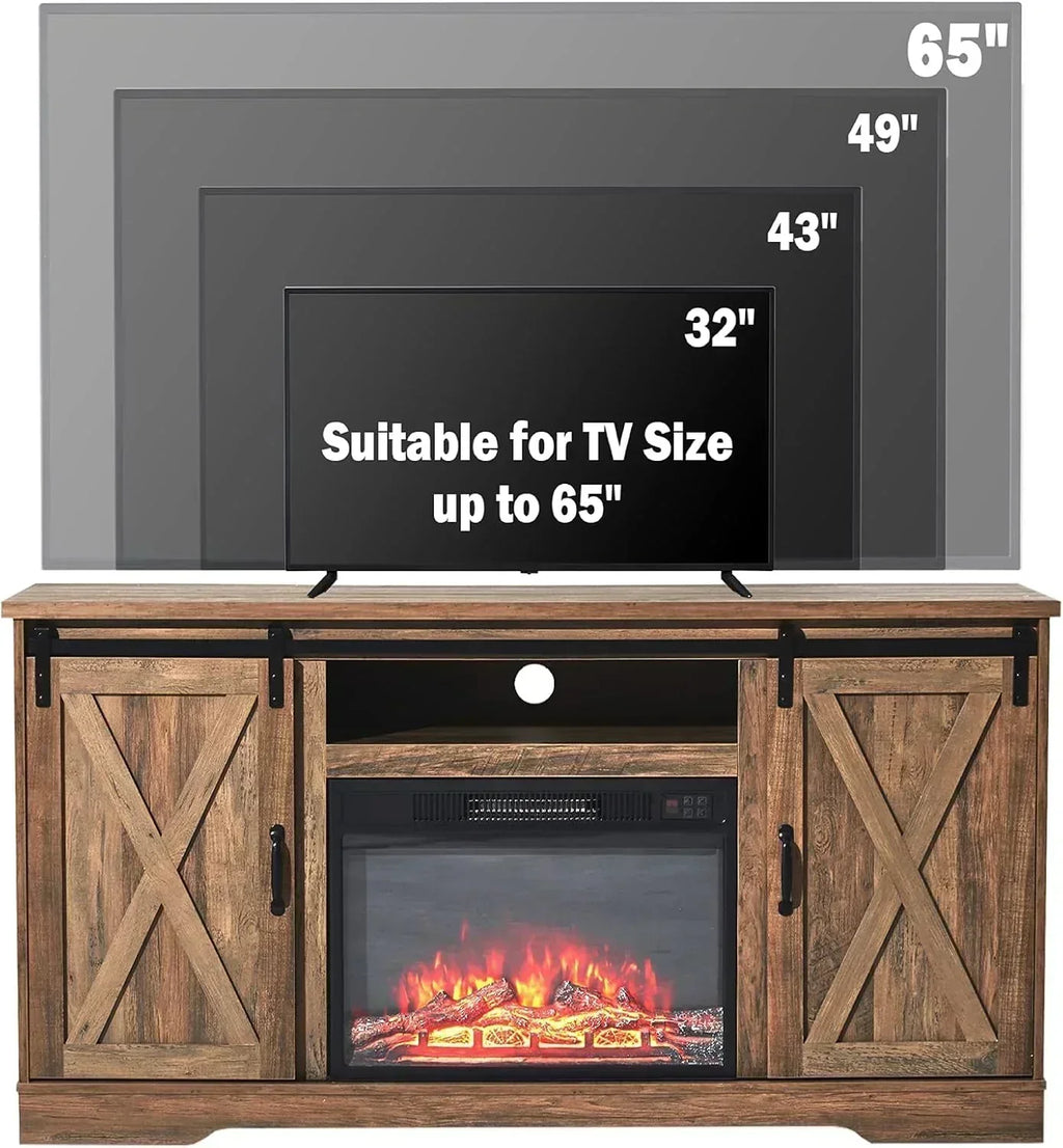 AMERLIFE Fireplace TV Stand with Sliding Barn Door  Farmhouse 63" Fireplace Entertainment Center wourant