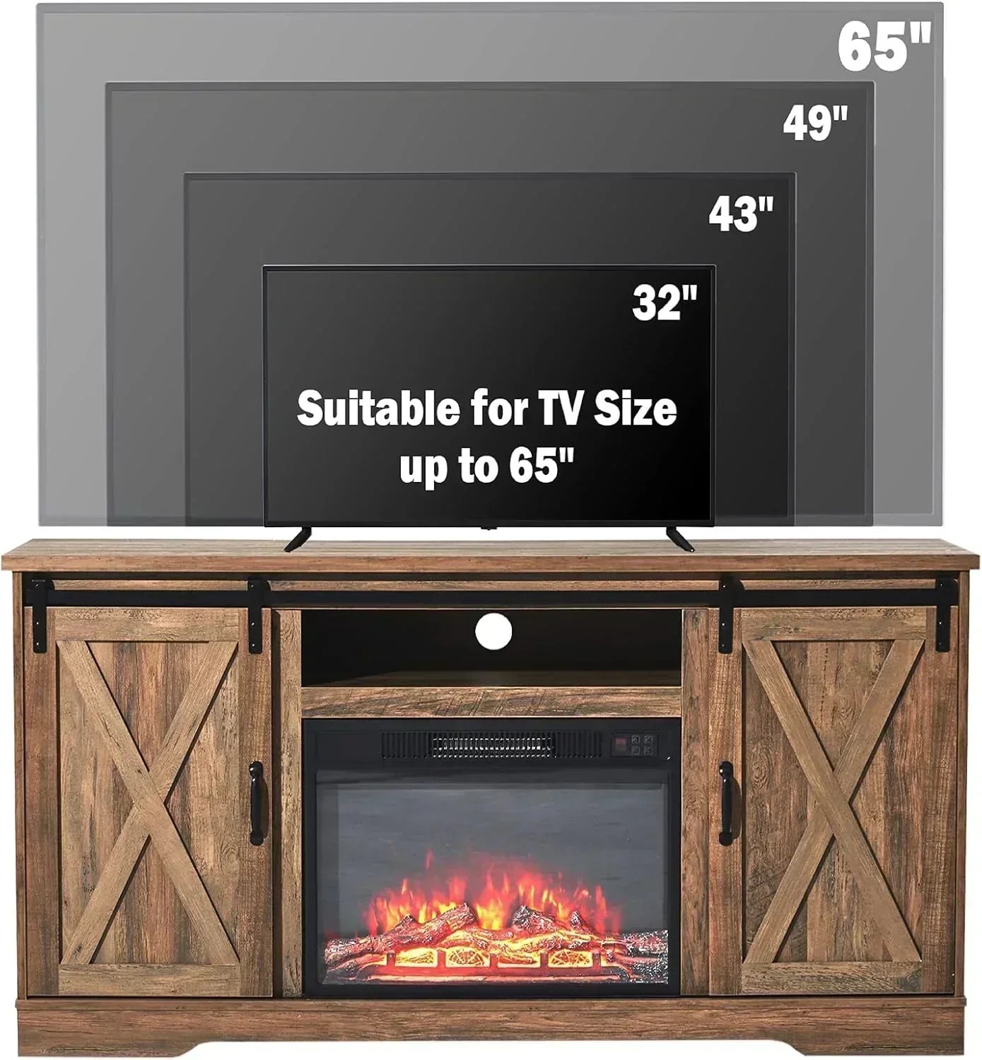 AMERLIFE Fireplace TV Stand with Sliding Barn Door  Farmhouse 63" Fireplace Entertainment Center wourant