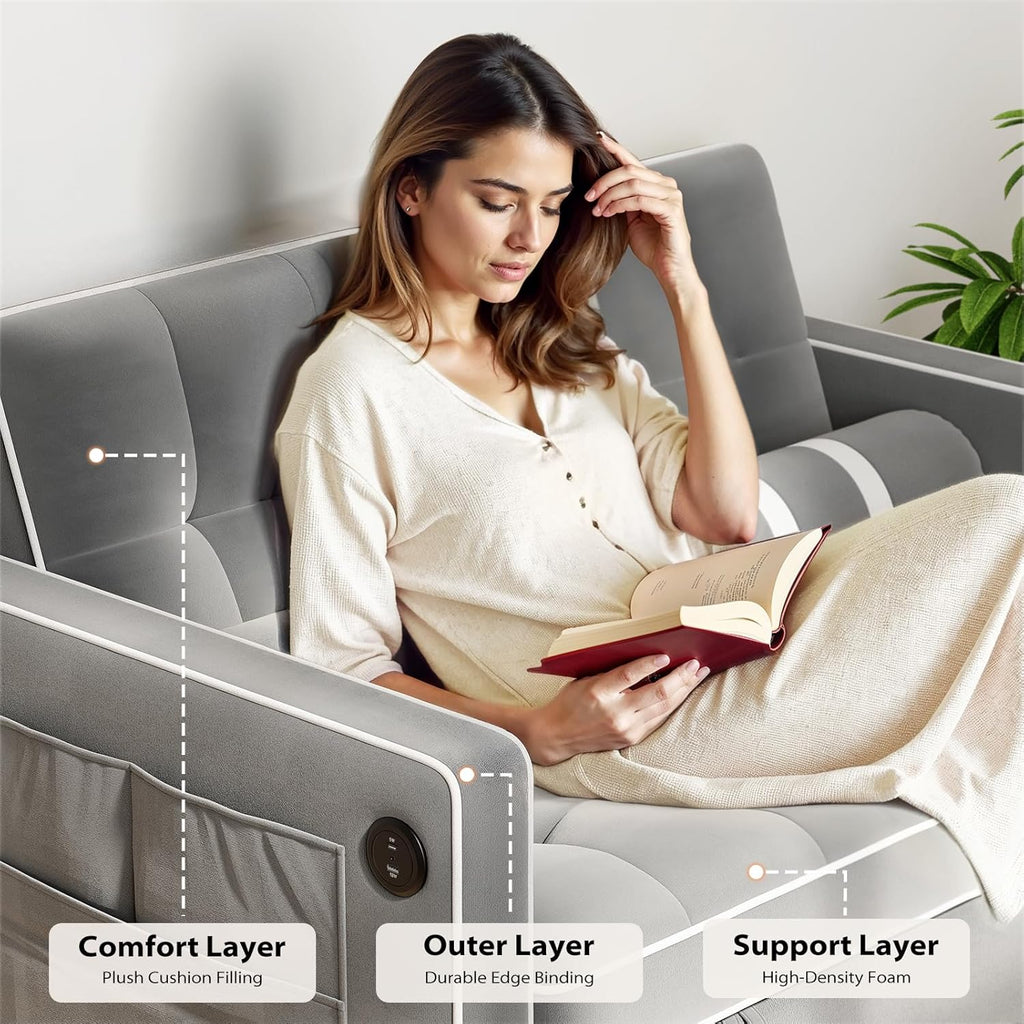 Pipishell 3 in 1 Convertible Sleeper Sofa Bed Pull Out Couch for Living Room USB Ports Side Pockets wourant