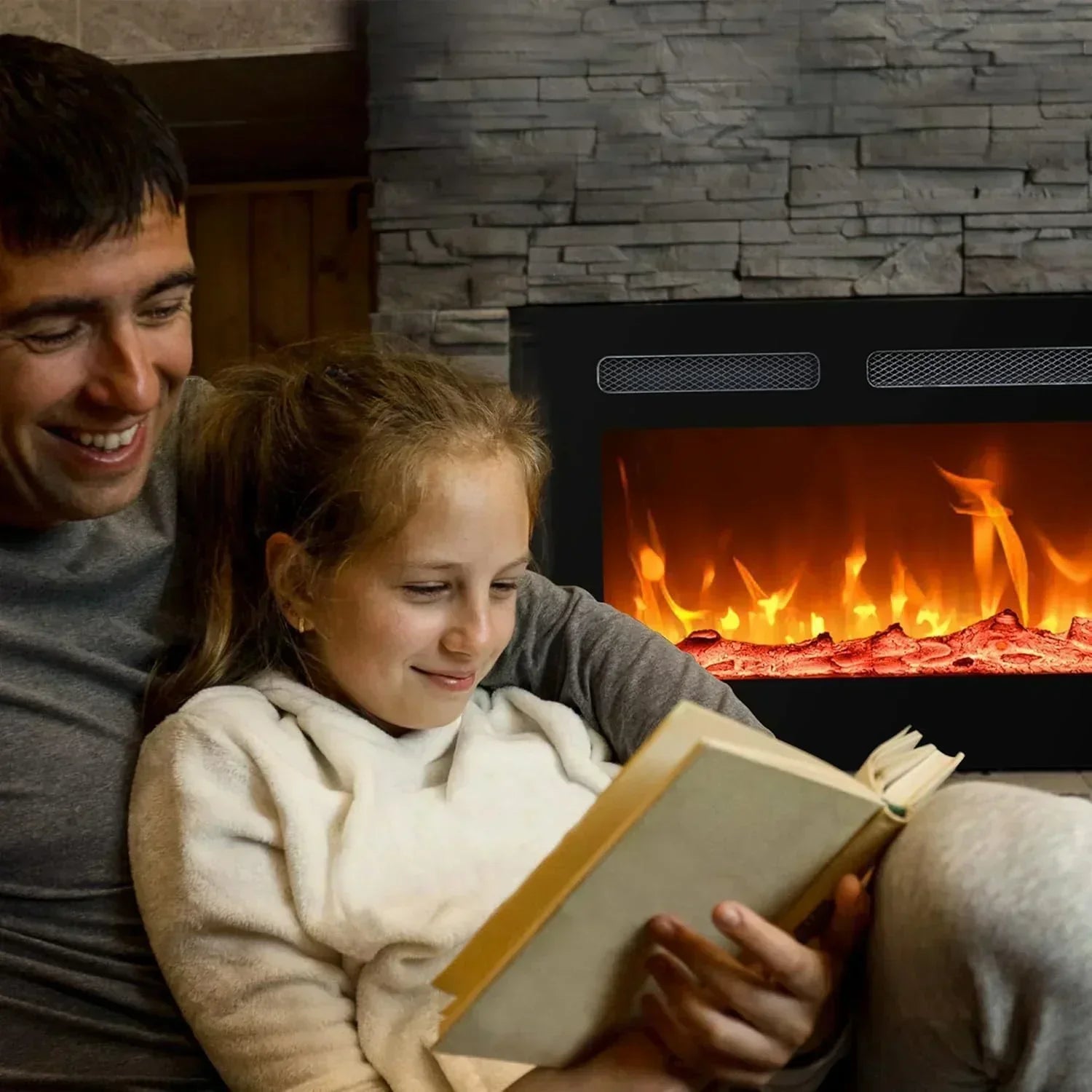 EUHOMY 50 Inch Electric Fireplace Wall Recessed Adjustable Flame Color Fireplace Heater wourant
