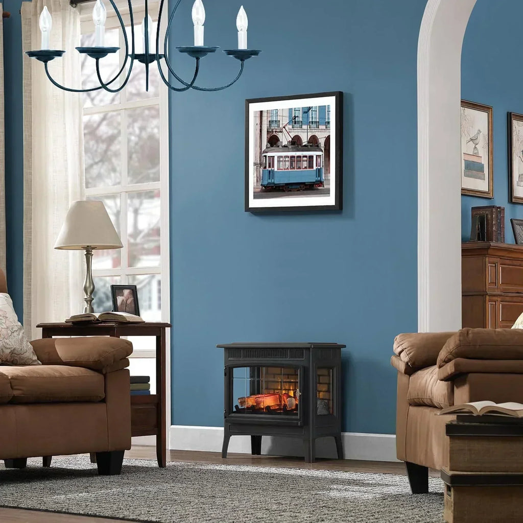 Freestanding Electric Fireplace Stove Heater with 3D Flame Effect for 1000 Sq. Ft wourant
