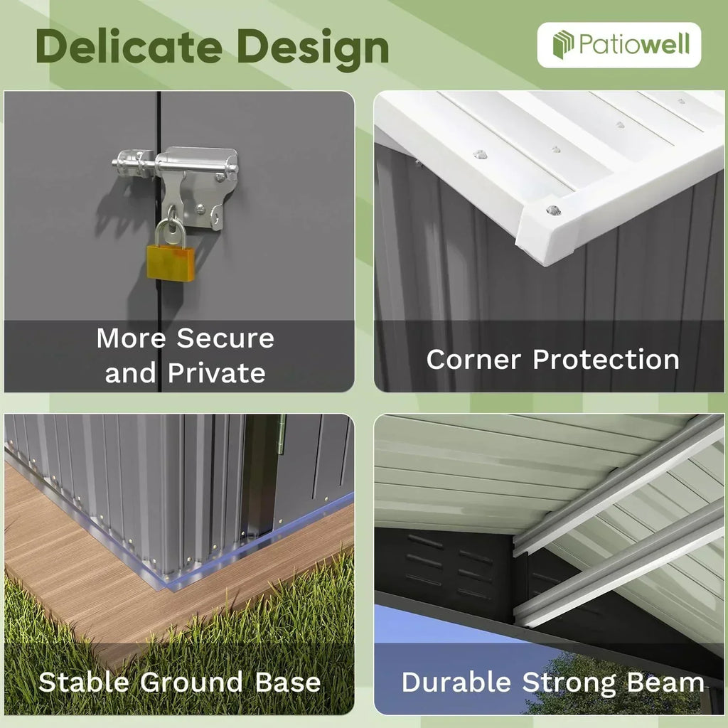 Patiowell 5x3 FT Outdoor Storage Shed Tool Shed with Sloping Roof and Lockable Door Metal Shed wourant
