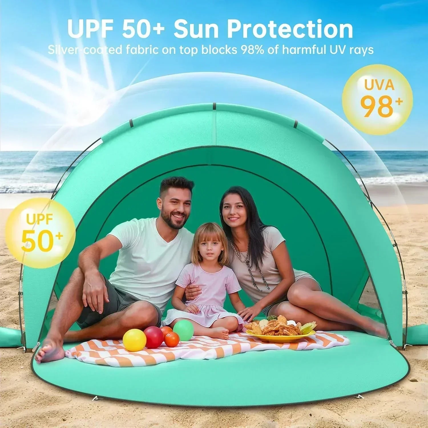 Beach Tent Sun Shelter Beach Shade Tent with UPF50+ UV Protection Beach Sun Shelter Beach Shade wourant