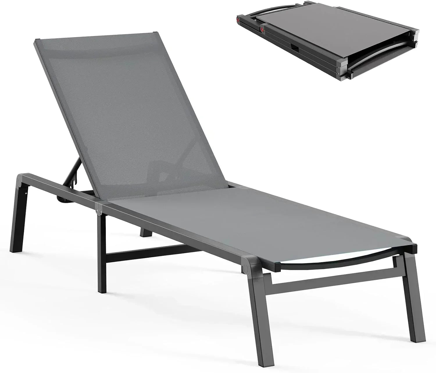 Aluminum Chaise Lounge Outdoor Foldable Assemble Free Outdoor Lounge Chair 5 Adjustable Backrest wourant