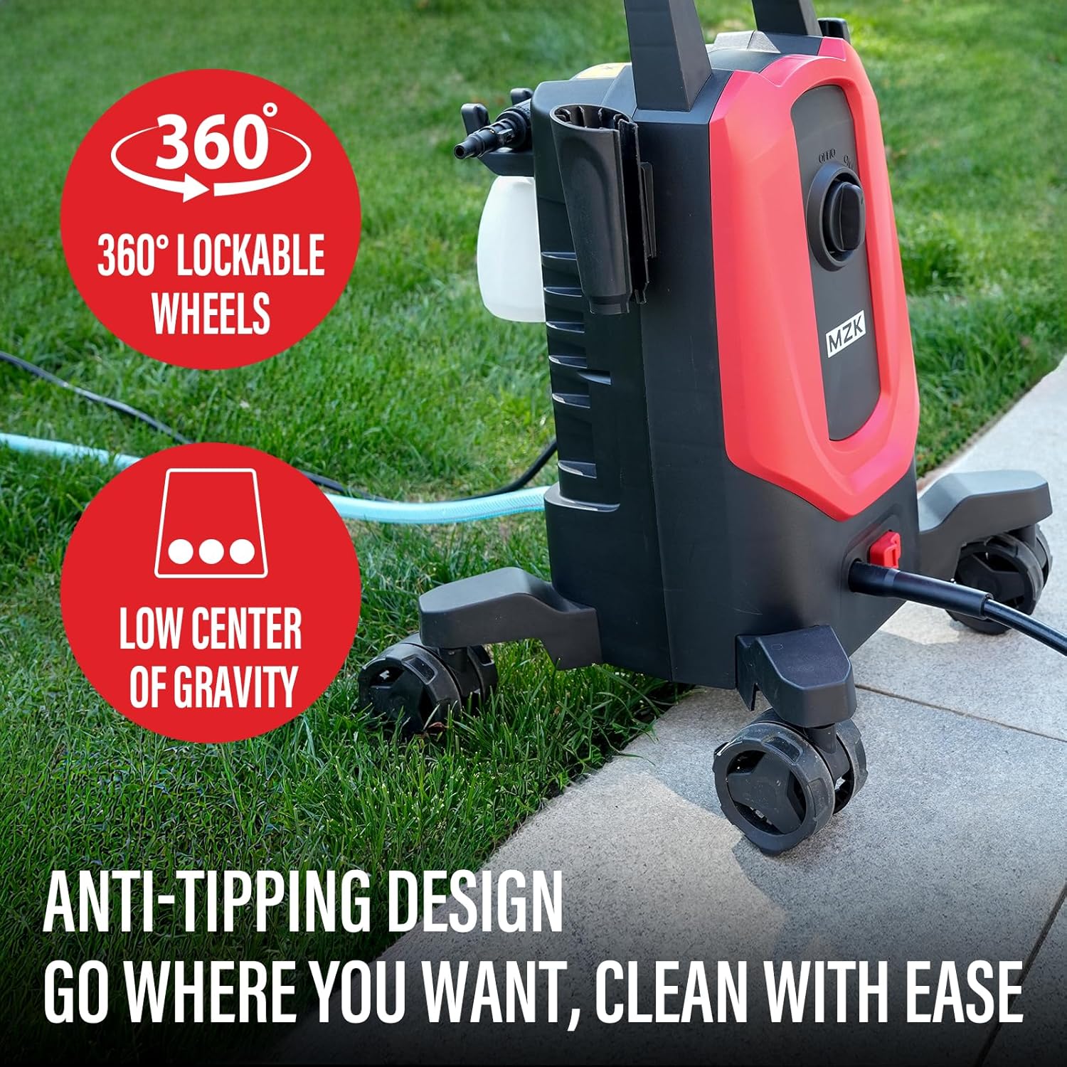 MZK electric high-pressure cleaner with 360° quick-connect nozzle and replaceable foam cannon wourant