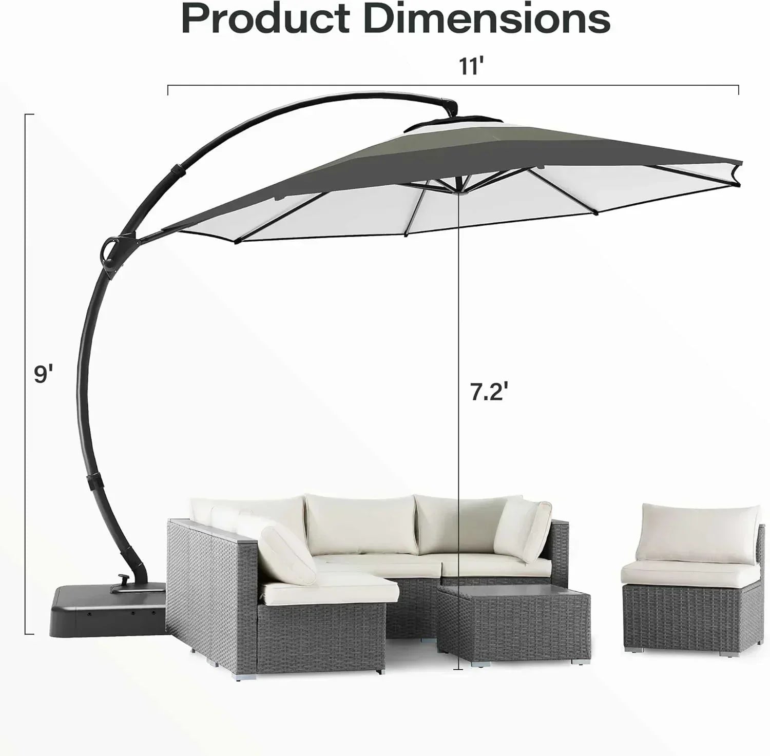 LAUSAINT HOME Outdoor Patio Umbrella with Base included 11 FT Deluxe Curvy Cantilever Umbrella wourant