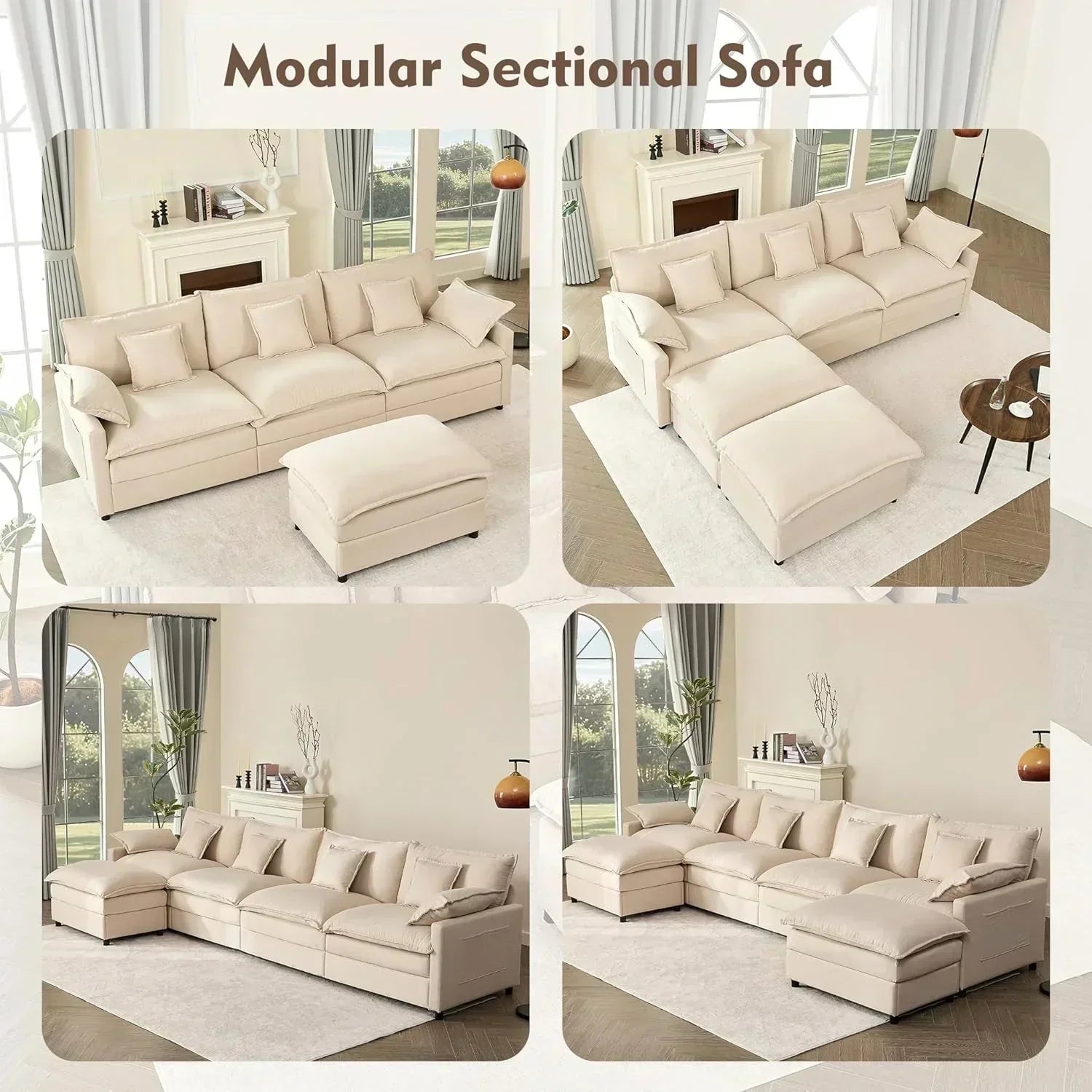 108" U-shaped sofa modular sofa three-seater comfortable cloud sofa wourant