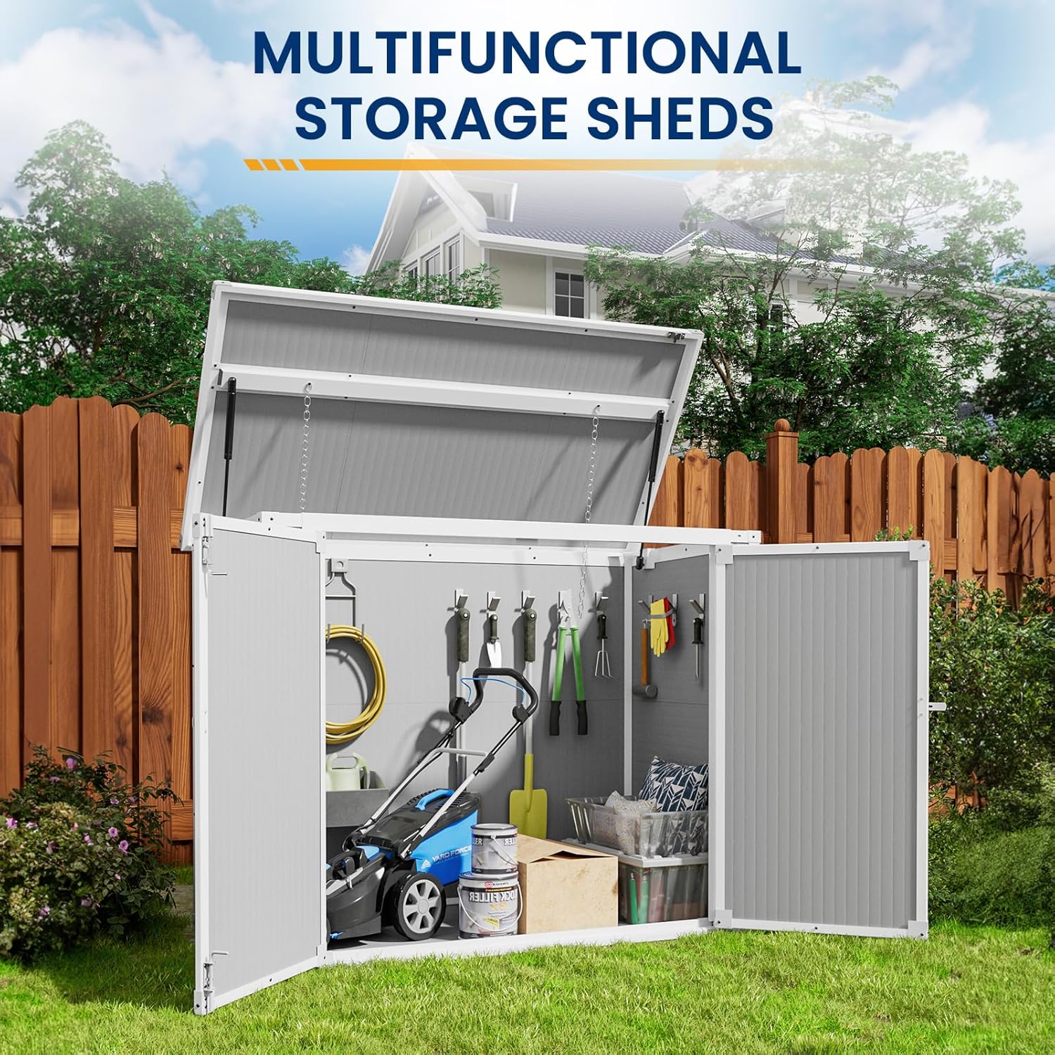 Amopatio 41 Cu Ft Horizontal Outdoor Storage Shed Resin Trash Can Storage Resin Shed Garden Tools wourant