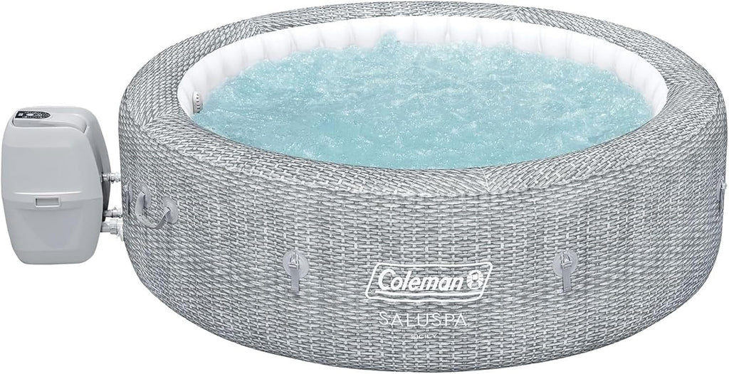 SaluSpa Sicily AirJet 7 Person Inflatable Hot Tub Round Portable Outdoor Spa 180 Soothing AirJets wourant