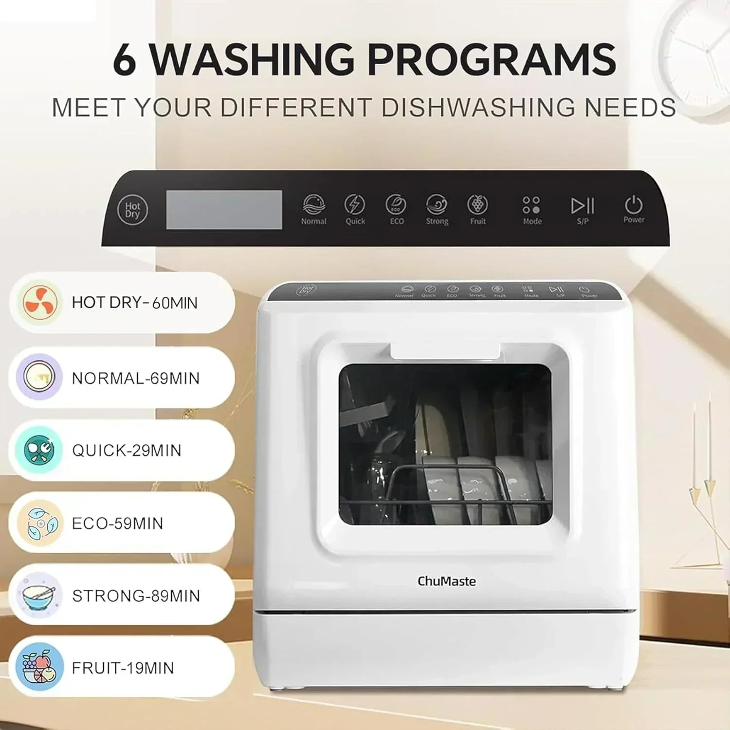 Mini countertop dishwasher Compact dishwasher Double spray arms Portable countertop dishwasher wourant